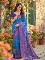 Blue Pochampalli Silk Brocade Saree | EZB SI04 SRPOC 4005