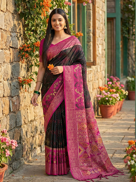 Black Pochampalli Silk Saree with Blouse Piece