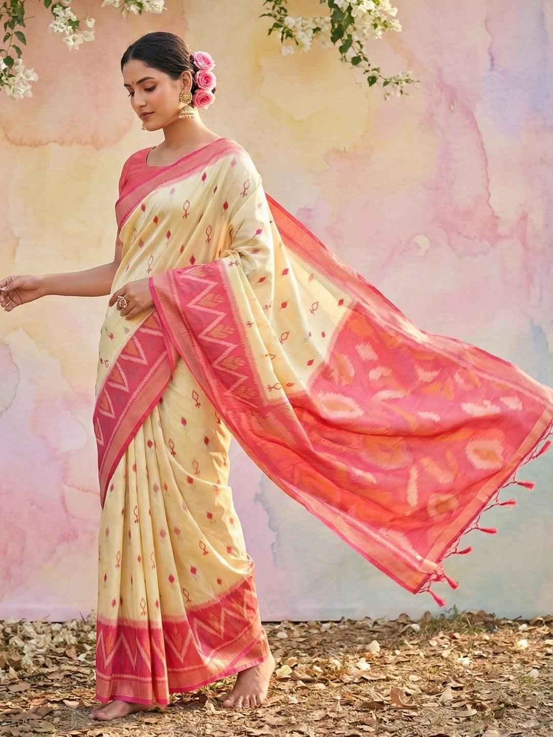 Cream Soft Silk Brocade Saree | EZB SI04 SRPOC 5001