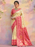 Cream Soft Silk Brocade Saree | EZB SI04 SRPOC 5001
