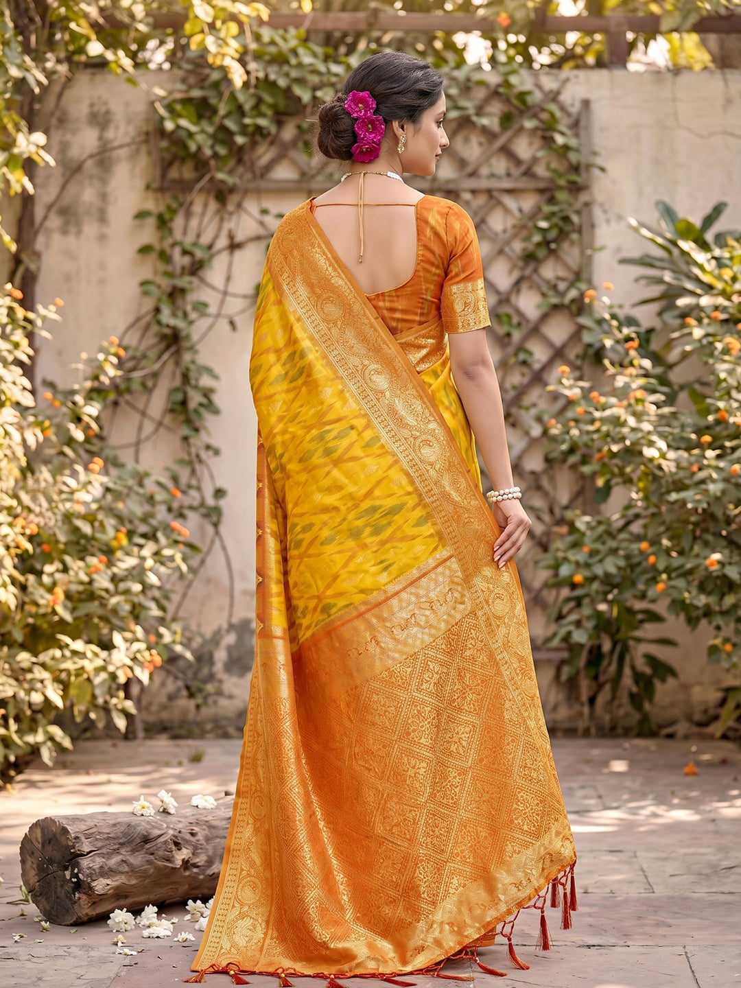 Yellow Soft Silk Stripe N Motif Saree | EZB SI04 SRPOC7002