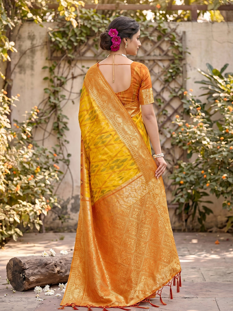 Yellow Soft Silk Stripe N Motif Saree | EZB SI04 SRPOC7002