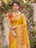Yellow Soft Silk Stripe N Motif Saree | EZB SI04 SRPOC7002