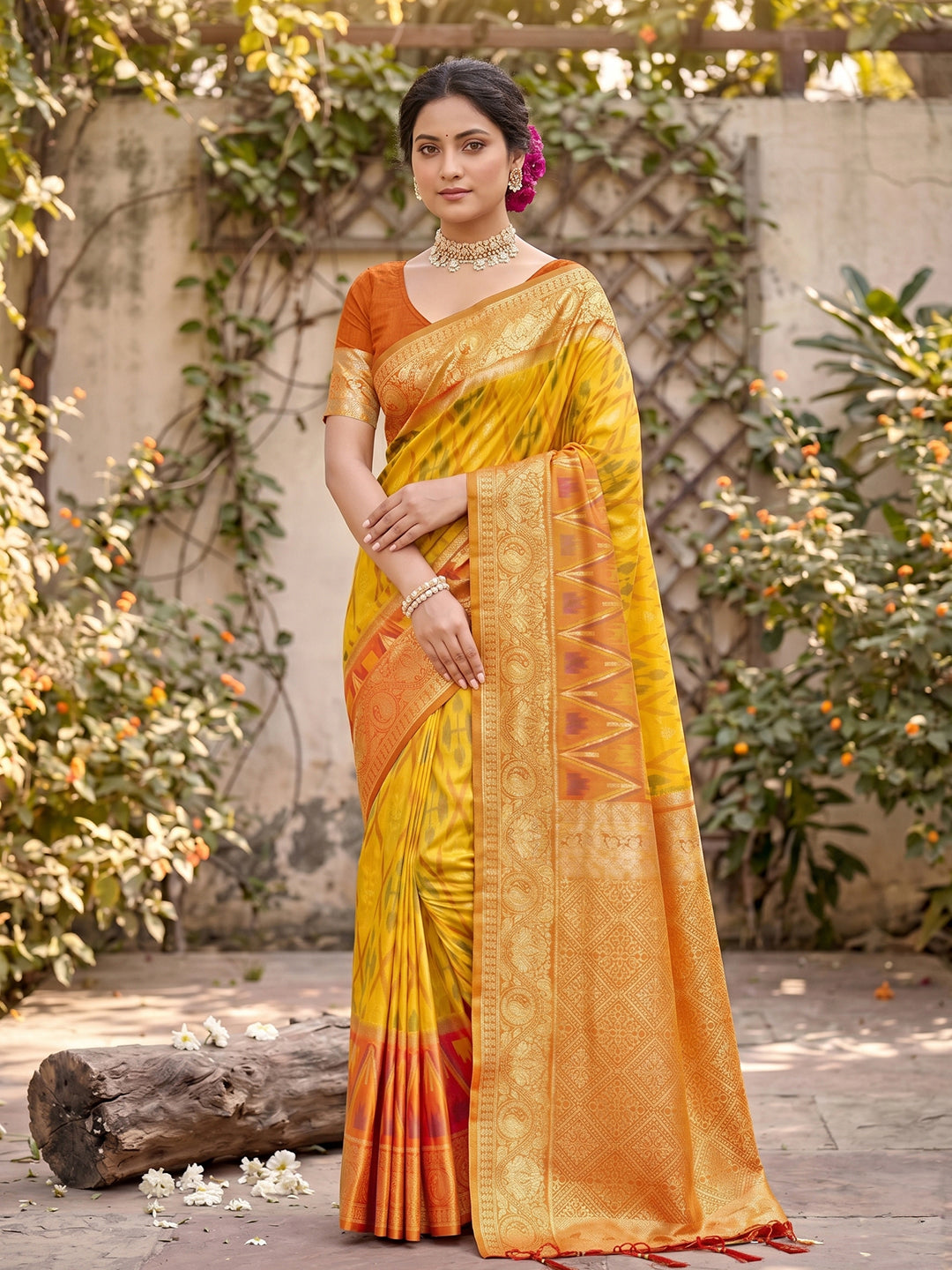 Yellow Soft Silk Stripe N Motif Saree | EZB SI04 SRPOC7002