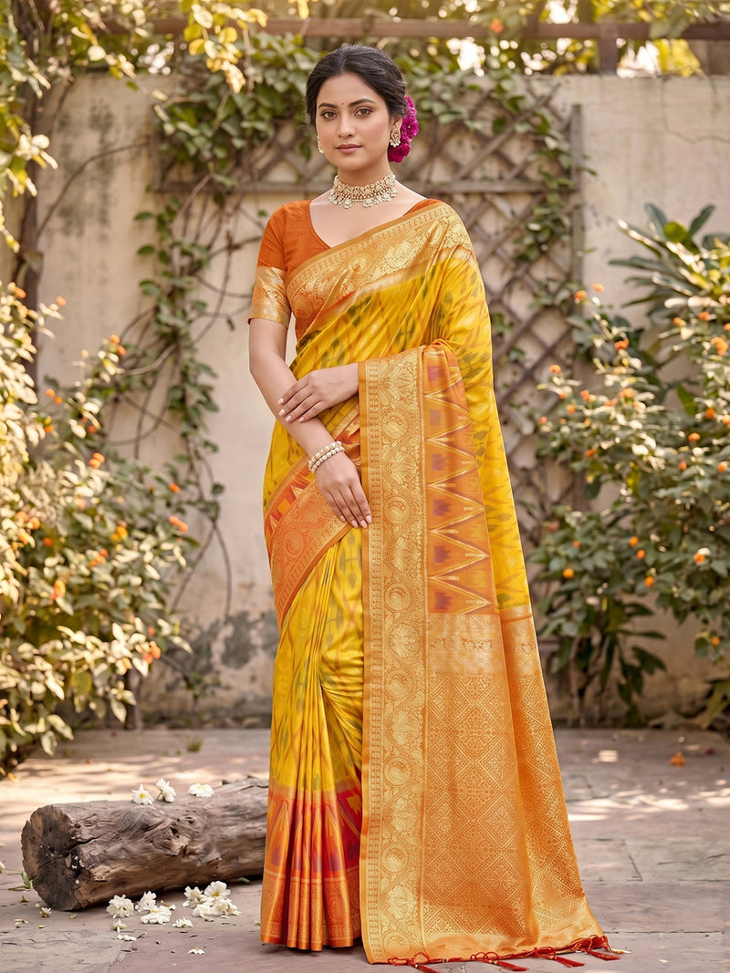 Yellow Soft Silk Stripe N Motif Saree | EZB SI04 SRPOC7002