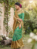 Teal Soft Silk Stripe N Motif Saree | EZB SI04 SRPOC7003