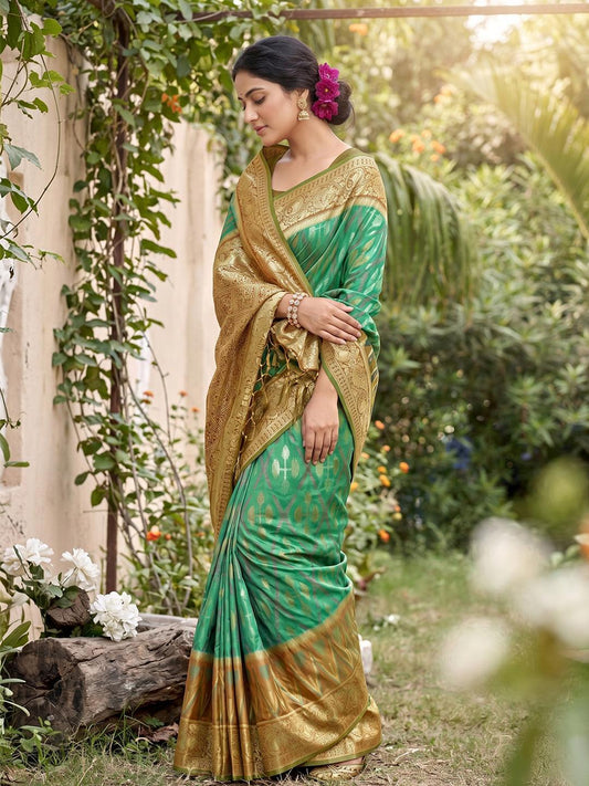 Teal Soft Silk Stripe N Motif Saree | EZB SI04 SRPOC7003