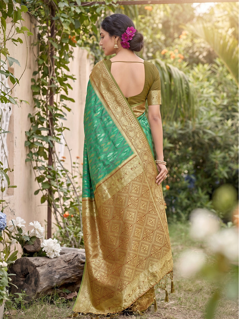 Teal Soft Silk Stripe N Motif Saree | EZB SI04 SRPOC7003
