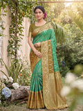 Teal Soft Silk Stripe N Motif Saree | EZB SI04 SRPOC7003