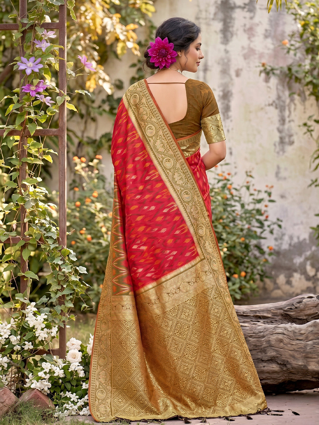 Red Soft Silk Stripe N Motif Saree | EZB SI04 SRPOC7004