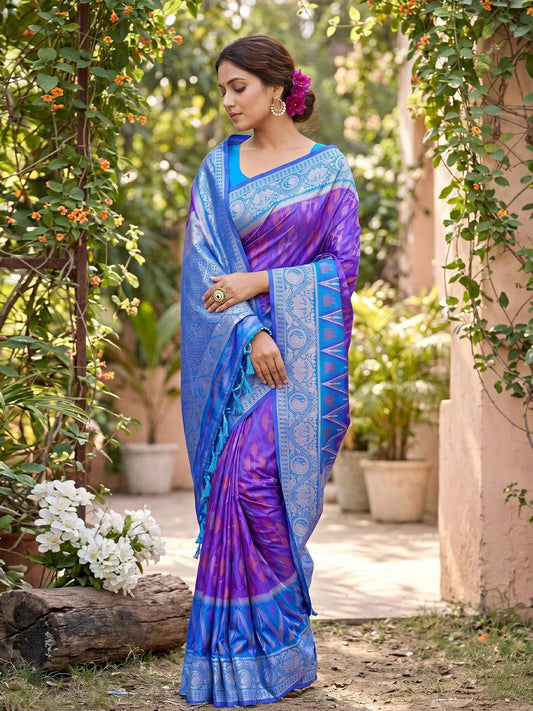 Purple Soft Silk Stripe N Motif Saree | EZB SI04 SRPOC7005