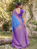 Sky Blue Soft Silk Stripe N Motif Saree | EZB SI04 SRPOC7007