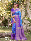 Sky Blue Soft Silk Stripe N Motif Saree | EZB SI04 SRPOC7007