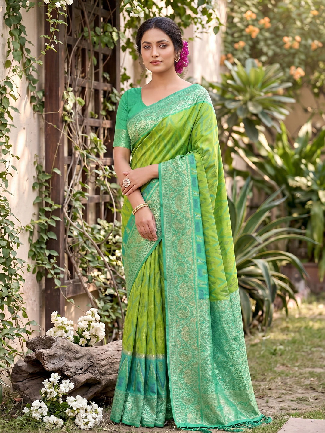 Teal Soft Silk Stripe N Motif Saree | EZB SI04 SRPOC7008
