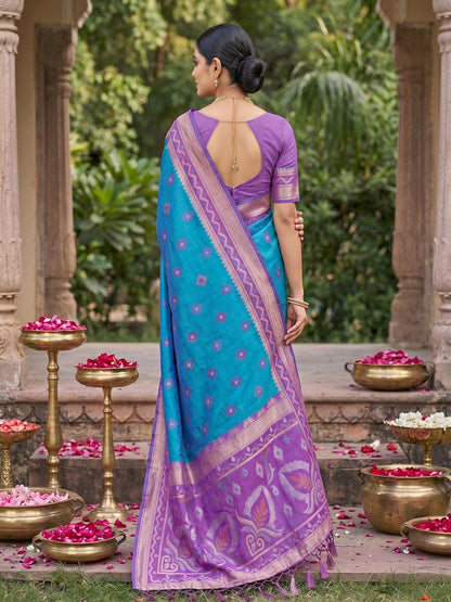 Teal Soft Silk Stripe N Motif Saree | EZB SI04 SRPOC8004