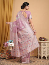 Purple Linen Cotton Brocade Saree | EZB SI04 SRRIW1003