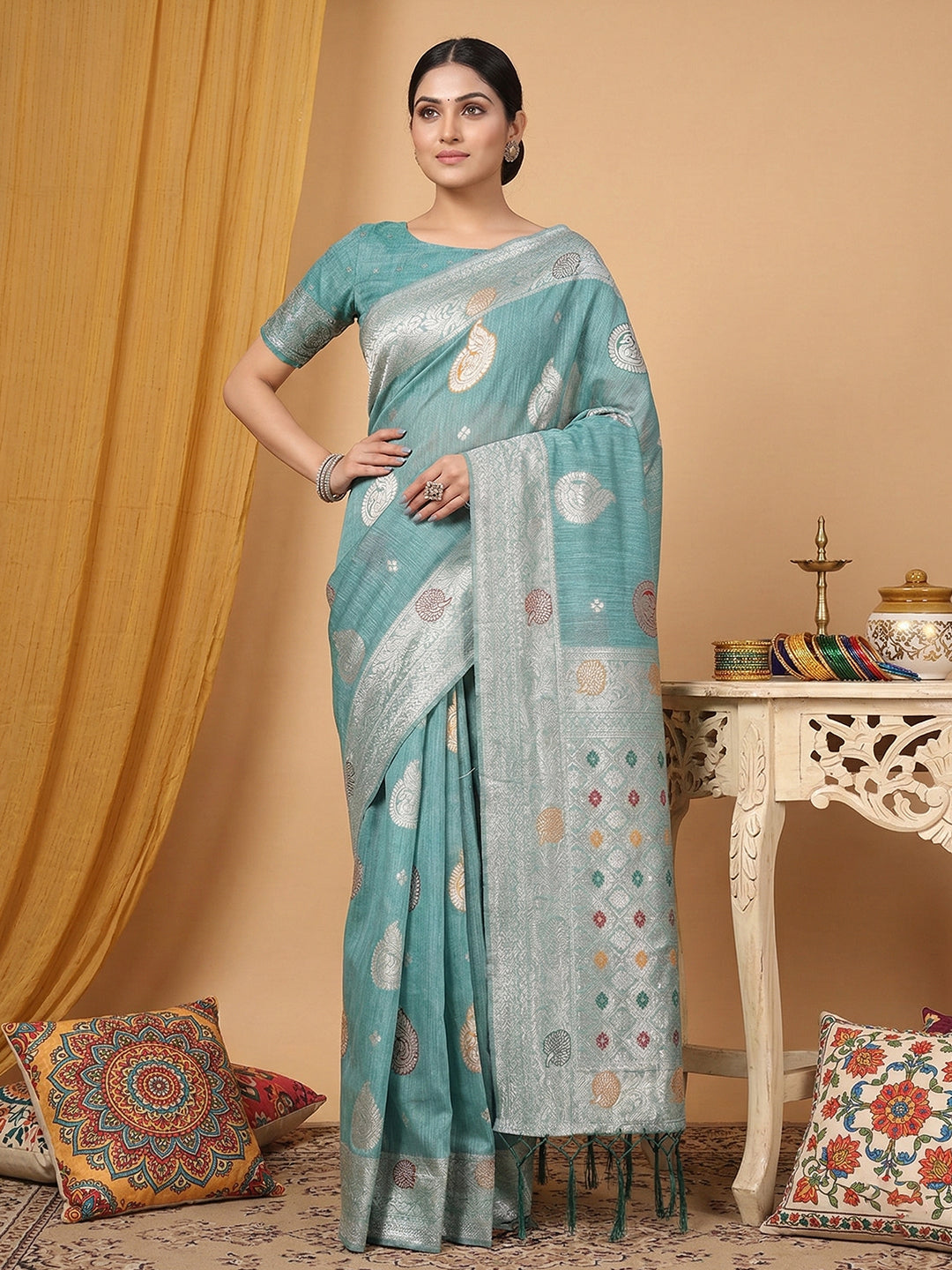 linen-cotton-sea-green-brocade-saree-ezb-si04-srriw1006