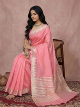 Pink Cotton Brocade Saree | EZB SI04 SRURB 1001