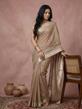 Beige Cotton Brocade Saree | EZB SI04 SRURB 1008