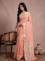 Peach Cotton Brocade Saree | EZB SI04 SRURB1011