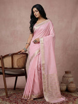 Light Pink Cotton Brocade Saree | EZB SI04 SRURB1012