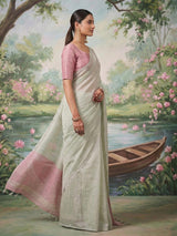Silver Tissue Silk Brocade Saree | EZB SI04 SRVRI1003