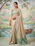 Tissue Silk Beige Brocade Saree With Blouse Piece