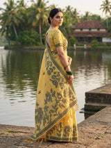 Orange Linen Cotton Brocade Saree | EZB SI04 SRYAS 1004