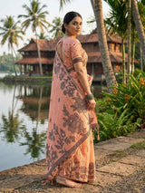 Orange Linen Cotton Brocade Saree | EZB SI04 SRYAS 1006