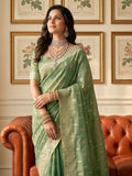 Tissue Silk Green Brocade Saree With Blouse Piece