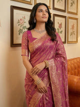 Wine Tissue Silk Brocade Saree | EZB SI04 SUAAR1003
