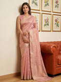 Tissue Silk Pink Brocade Saree With Blouse Piece