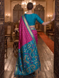 Pink & Teal Soft Silk Ikat Saree | EZB SI04 SUADI1001