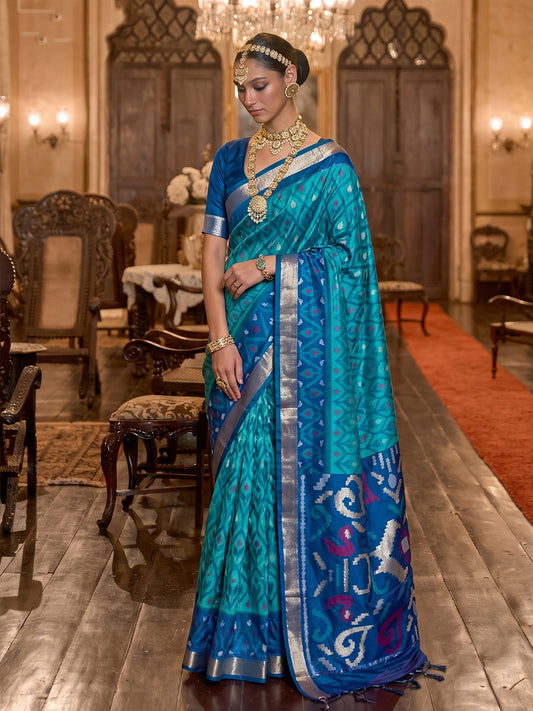 Sky Blue & Navy Soft Silk Ikat Saree | EZB SI04 SUADI1002