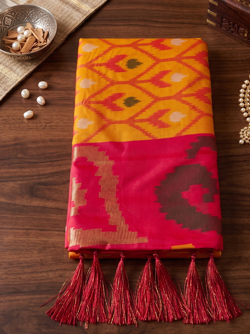 Mustard & Maroon Soft Silk Ikat Saree | EZB SI04 SUADI1003
