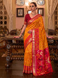 Mustard & Maroon Soft Silk Ikat Saree | EZB SI04 SUADI1003