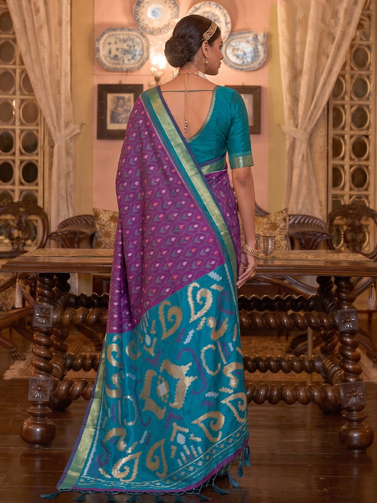 Purple & Teal Soft Silk Ikat Saree | EZB SI04 SUADI1004