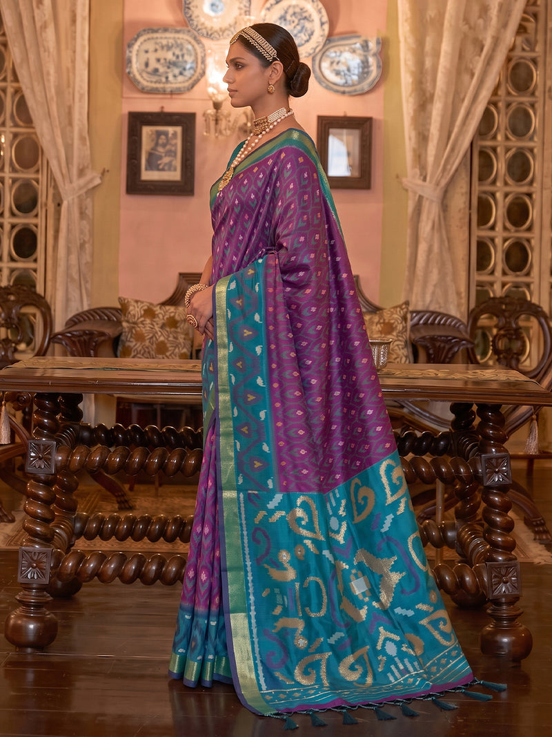 Purple & Teal Soft Silk Ikat Saree | EZB SI04 SUADI1004