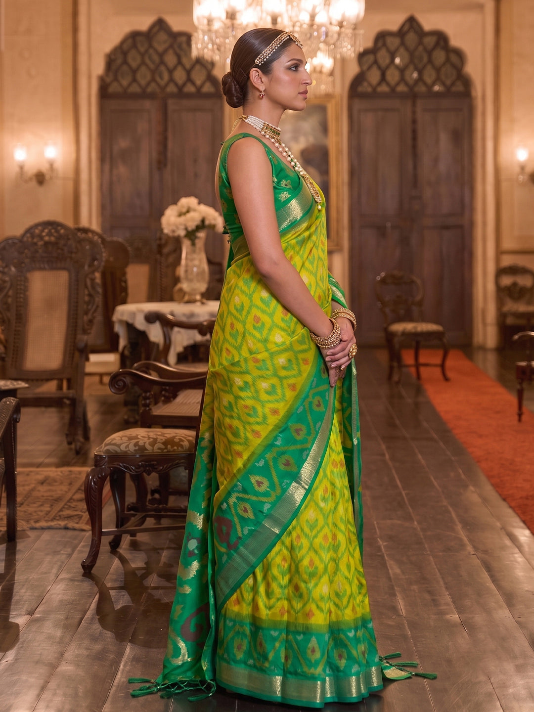 Mehandi & Green Soft Silk Ikat Saree | EZB SI04 SUADI1005