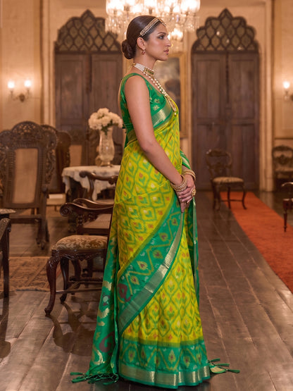 Mehandi & Green Soft Silk Ikat Saree | EZB SI04 SUADI1005