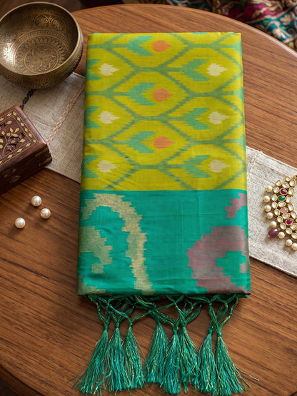 Mehandi & Green Soft Silk Ikat Saree | EZB SI04 SUADI1005