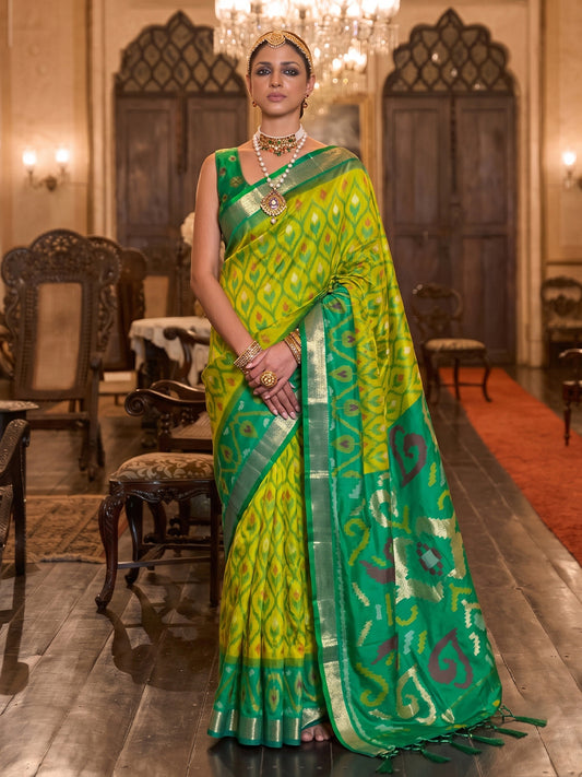 Mehandi & Green Soft Silk Ikat Saree | EZB SI04 SUADI1005