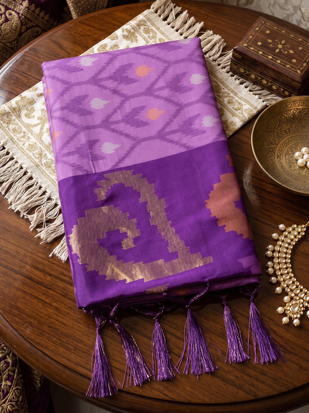 Lavender & Purple Soft Silk Ikat Saree | EZB SI04 SUADI1006