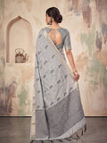 Grey Linen Chevron Pallu Saree | EZB SI04 SUARZ1001
