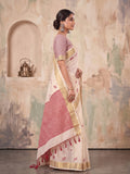 Cream Linen Chevron Pallu Saree | EZB SI04 SUARZ1002