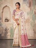 Cream Linen Chevron Pallu Saree | EZB SI04 SUARZ1002