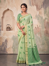 Light Green Linen Chevron Pallu Saree | EZB SI04 SUARZ1003