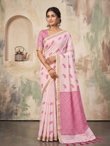 Light Pink Linen Chevron Pallu Saree | EZB SI04 SUARZ1004