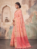 Peach Linen Chevron Pallu Saree | EZB SI04 SUARZ1006