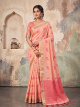 Peach Linen Chevron Pallu Saree | EZB SI04 SUARZ1006
